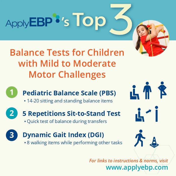 Apply EBP Top 3 Infographic - Tests for Balance - Mild to Moderate Motor Challenges
