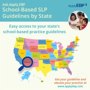 Ask Apply EBP - School-based SLP Practice Guidelines State Map Infographic