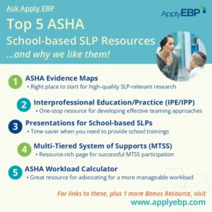 Ask Apply EBP - 5 ASHA School-based SLP Resources infographic